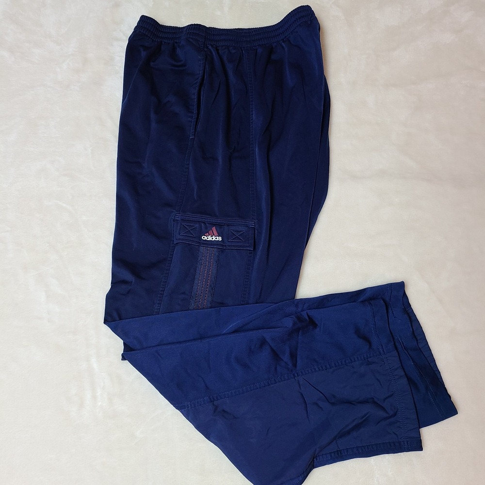 VTG Adidas Sweatpants Men L Blue Track Cargo Pocket Warm Up 90s Y2K Pockets